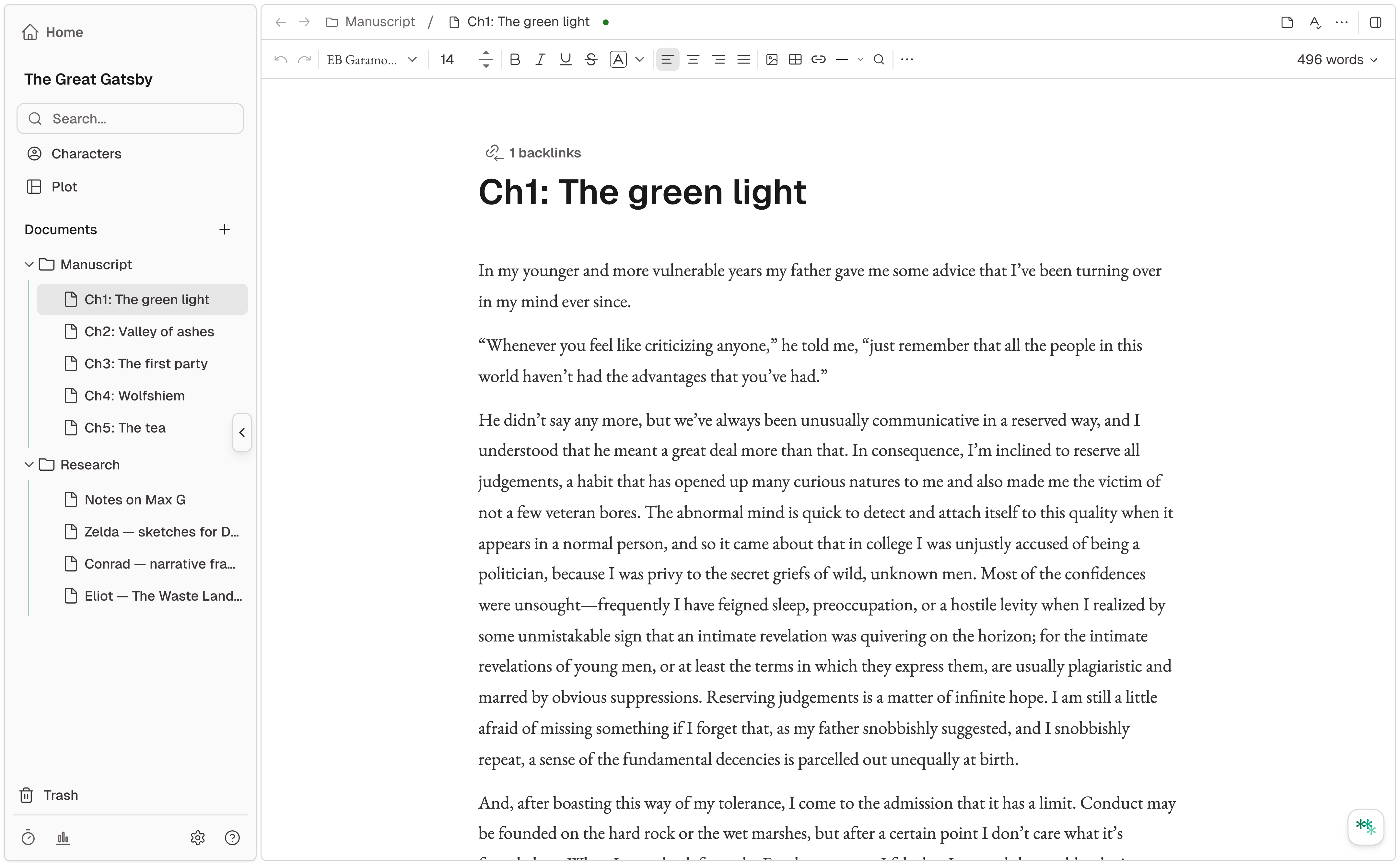 Novela editor with a sample chapter of a serial novel